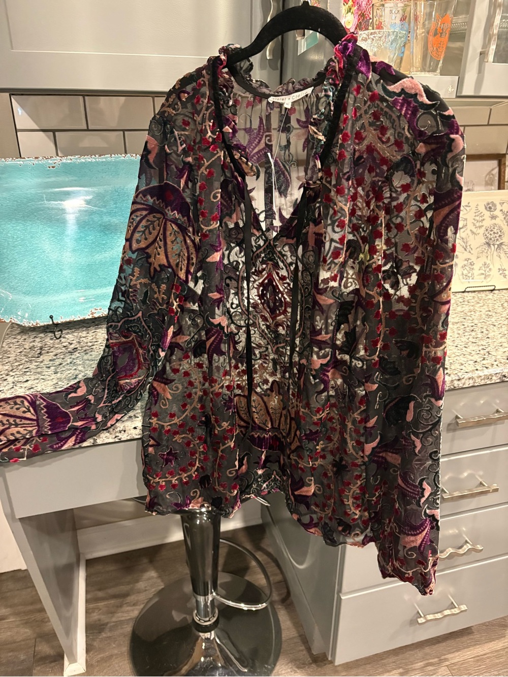 Velvet Paisley Peasant Blouse - Purple Multi - Picture 4 of 6
